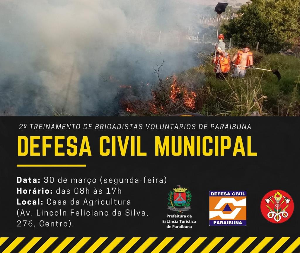 Defesa civil de Paraibuna realizará o 2º Treinamento de Brigadistas Voluntários do Município