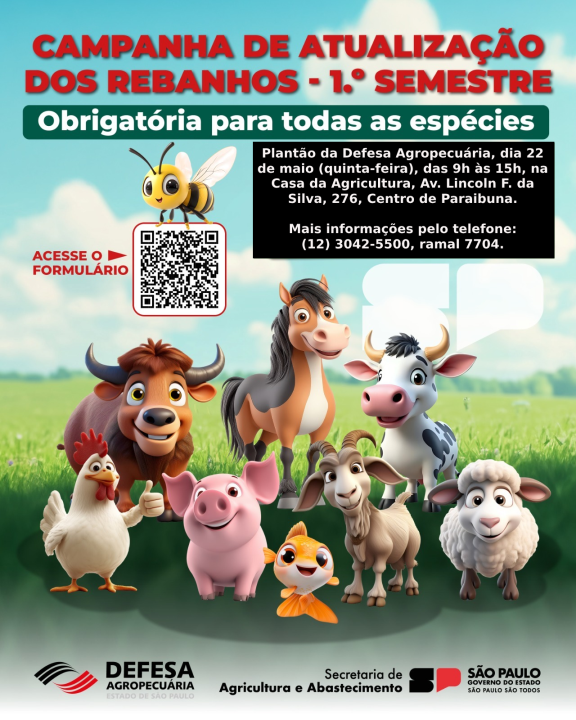 Dia 22/05 terá plantão da Defesa Agropecuária para Declaração de Rebanho em Paraibuna