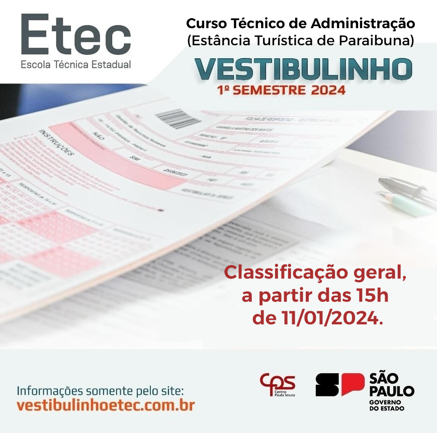 ETEC divulga as datas para as matrículas do curso de Técnico de Administração em Paraibuna