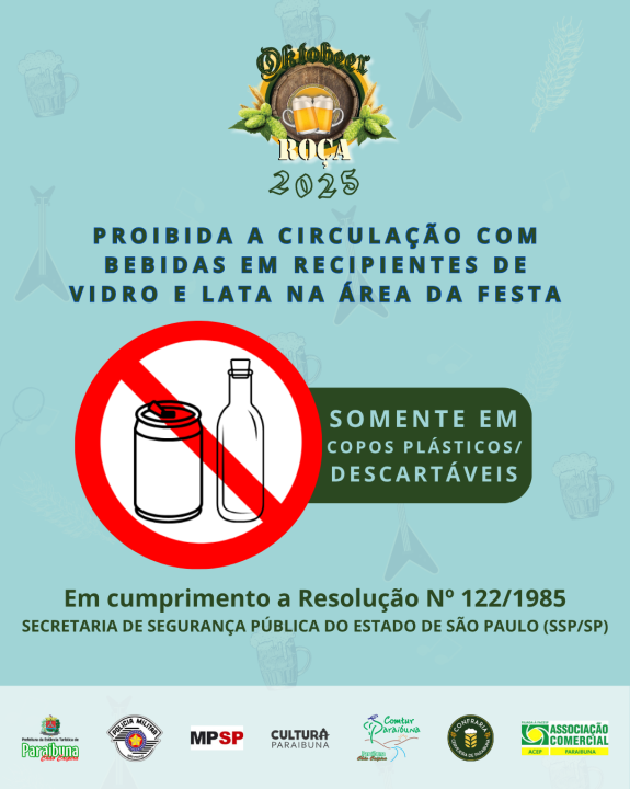Proibida a circulação de bebidas em recipientes de vidro e lata durante a Oktobeer Roça 2025