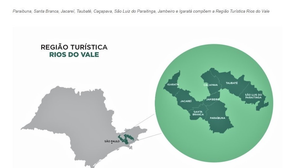 Mapa de Regiões Turísticas do Estado de SP destaca Paraibuna como destino turístico da RT Rios do Vale
