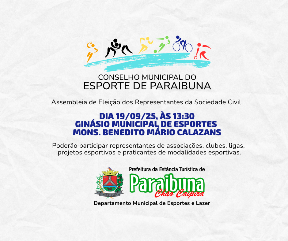 Departamento de Esportes e Lazer divulga convocação para formação do Conselho Municipal do Esporte de Paraibuna
