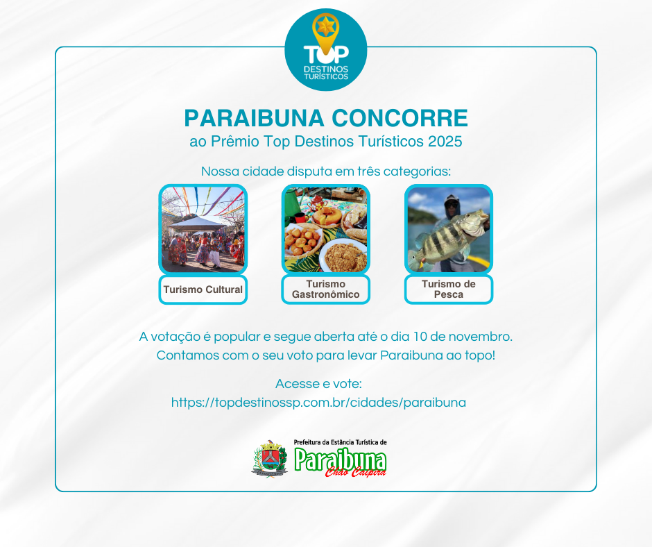 Paraibuna concorre ao prêmio Top Destinos Turísticos 2025