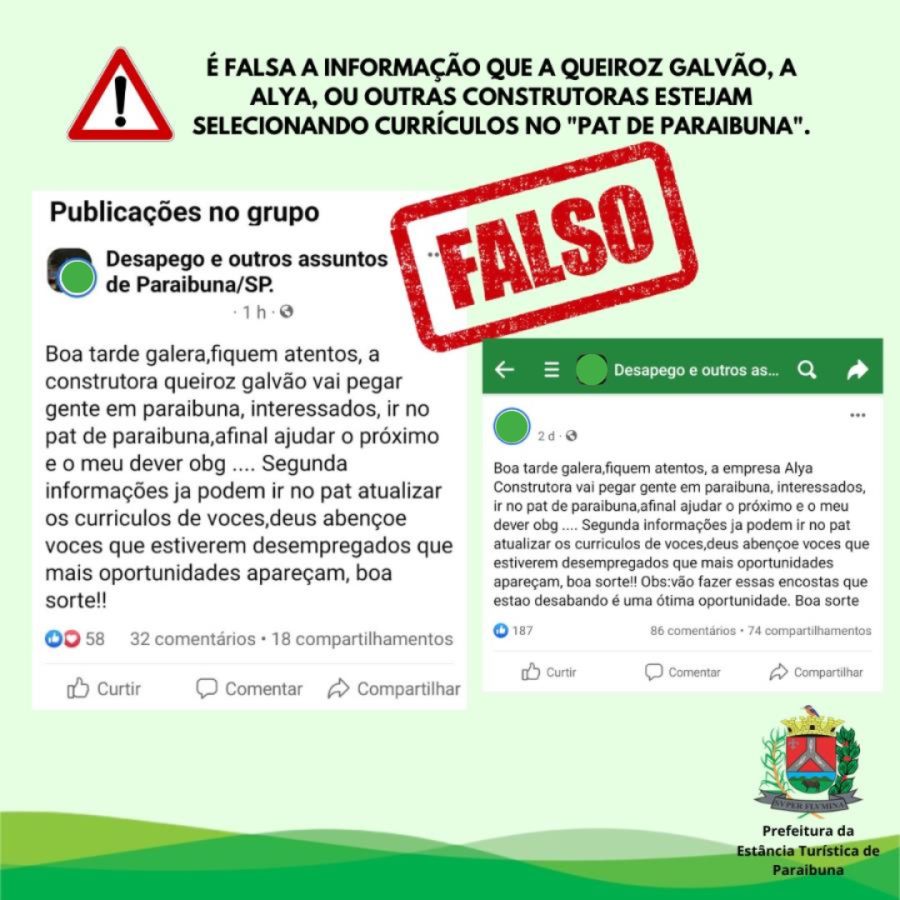 Prefeitura alerta população a não compartilhar notícias sobre falsas vagas de emprego aos paraibunenses