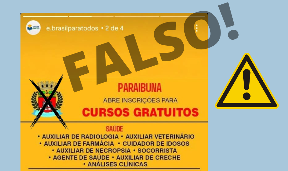 Prefeitura alerta população sobre falso anúncio de “cursos gratuitos” oferecidos em Paraibuna
