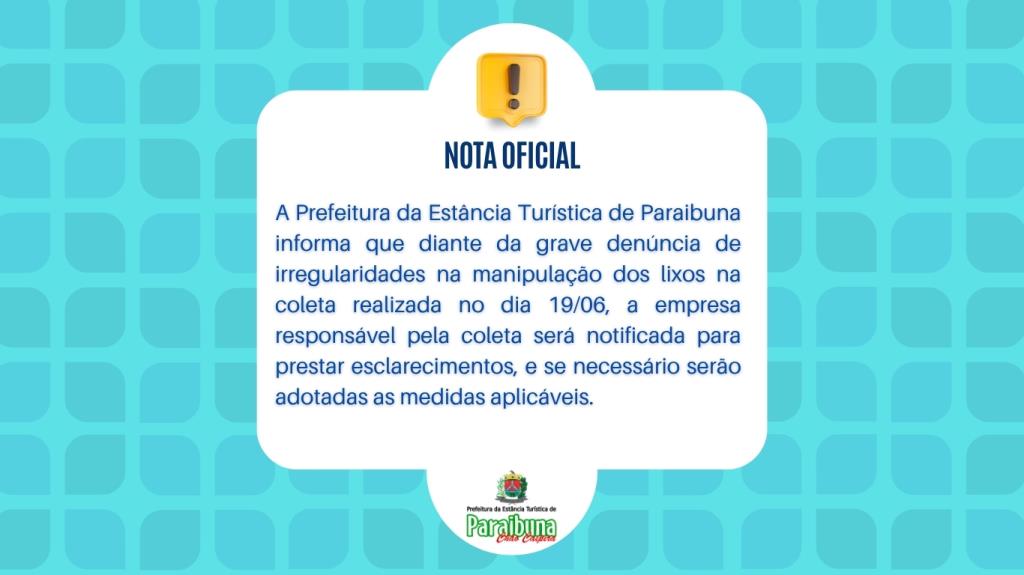 Nota oficial coleta de lixo