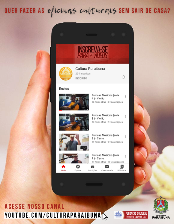 Cultura Paraibuna dará continuidade às oficinas, por meio de vídeo aulas em seu canal no YouTube