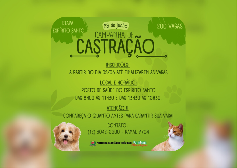 Campanha de Castração de Cães e Gatos 2025 - Bairro do Espírito Santo