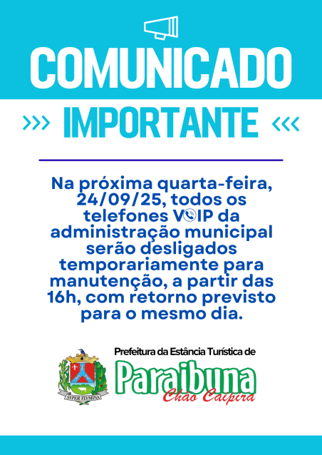 Comunicado sobre a manutenção nos telefones VOIP da Prefeitura