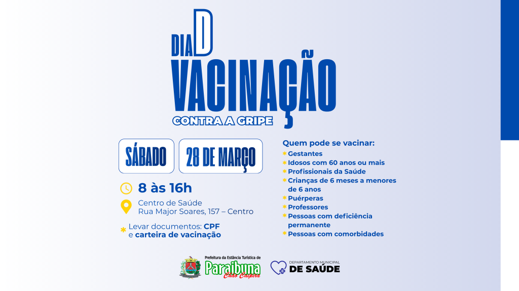 Dia D de vacinação contra a influenza acontece neste sábado (28)