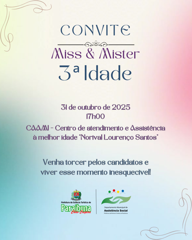 Convite Miss & Mister da Melhor Idade de Paraibuna