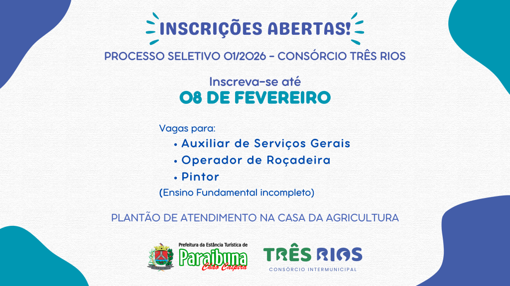 Inscrições abertas para processo seletivo do Consórcio Intermunicipal Três Rios