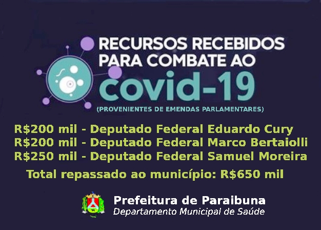 Paraibuna é beneficiada com R$650 mil em verbas para o combate ao coronavírus no município