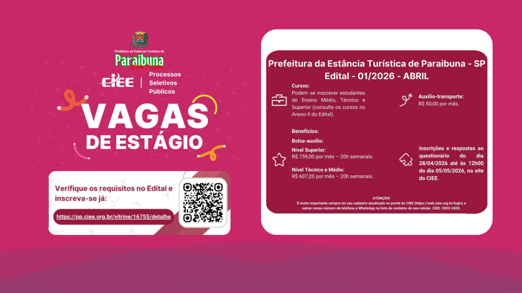 Prefeitura de Paraibuna abre processo seletivo para vagas de estágio