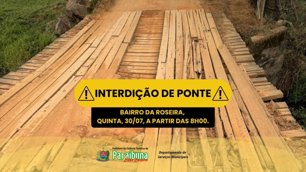 Ponte do Bairro da Roseira será interditada temporariamente para manutenção nesta quinta-feira (30)