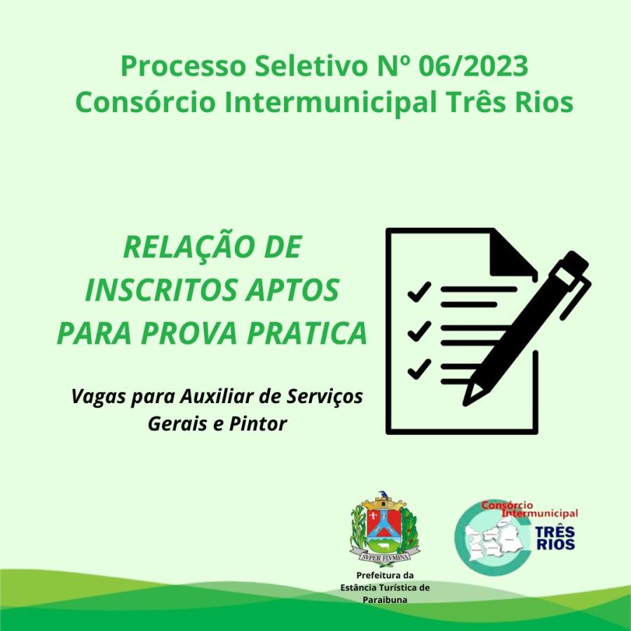 Consórcio Três Rios divulga relação de candidatos aptos às provas práticas para Aux. de Serviços Gerais e Pintor
