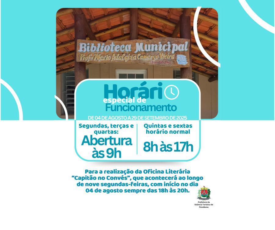 Biblioteca Municipal terá horário especial de funcionamento para realização de Oficina Literária
