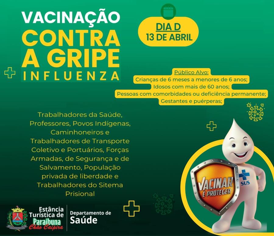 Dia D da campanha de Vacinação contra a Influenza em Paraibuna acontece no dia 13 de abril