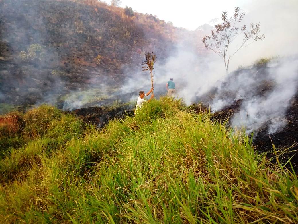 Equipe da Defesa Civil Municipal ajudou a controlar três incêndios em Paraibuna, na tarde deste domingo (17)