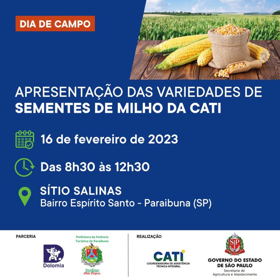 Dia de Campo da Cultura do Milho acontece no dia 16 de fevereiro, em Paraibuna