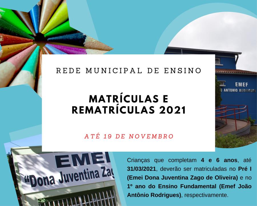 Matrículas e rematrículas escolares finalizam dia 19/11
