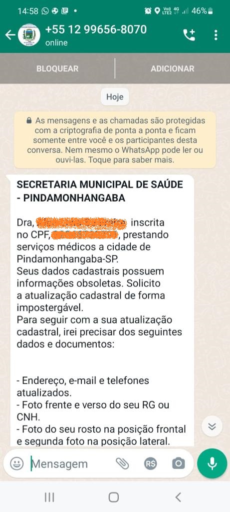 Por WhatsApp, golpistas tentam obter dados de servidores públicos