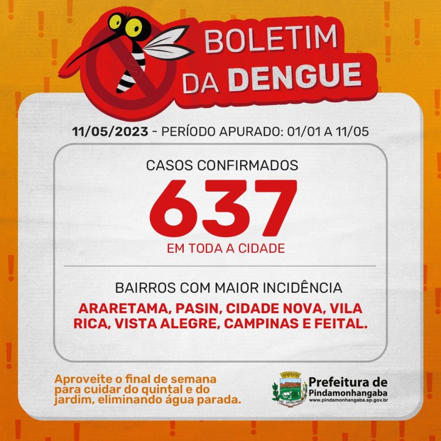 11/05 - Boletim da dengue: Pinda chega a 637 casos da doença - 130,8% a mais que mesmo período do ano passado