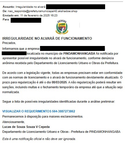 Pinda alerta sobre falsos e-mails e mensagens em nome da Prefeitura