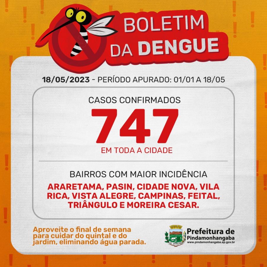 18/05 - Boletim da dengue: Pinda chega a 747 casos da doença - 155% a mais que mesmo período do ano passado