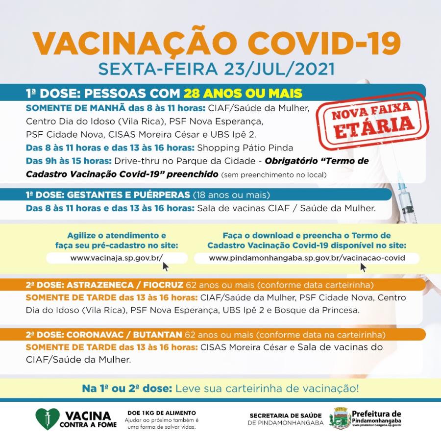 22/07 - Covid-19: Pinda prossegue vacinação para pessoas com 28 anos ou  mais nesta sexta-feira - Prefeitura de Pindamonhangaba
