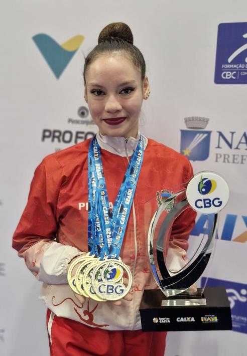 Atleta de Pinda brilha no Brasileiro e conquista 3 ouros na Ginástica Rítmica