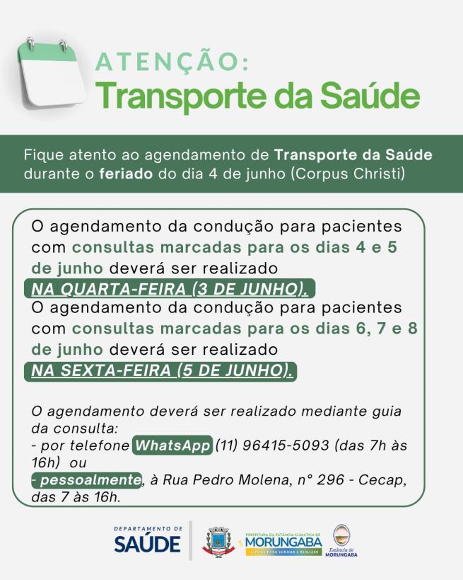 ATENÇÃO: TRANSPORTE DA SAÚDE