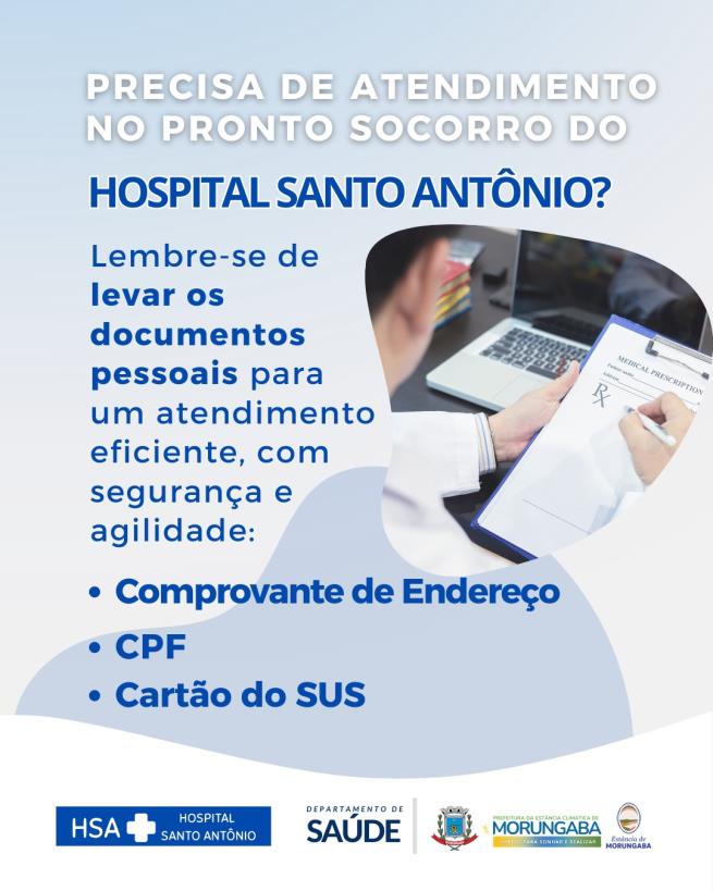 VAI AO PRONTO-SOCORRO? NÃO ESQUEÇA SEUS DOCUMENTOS!