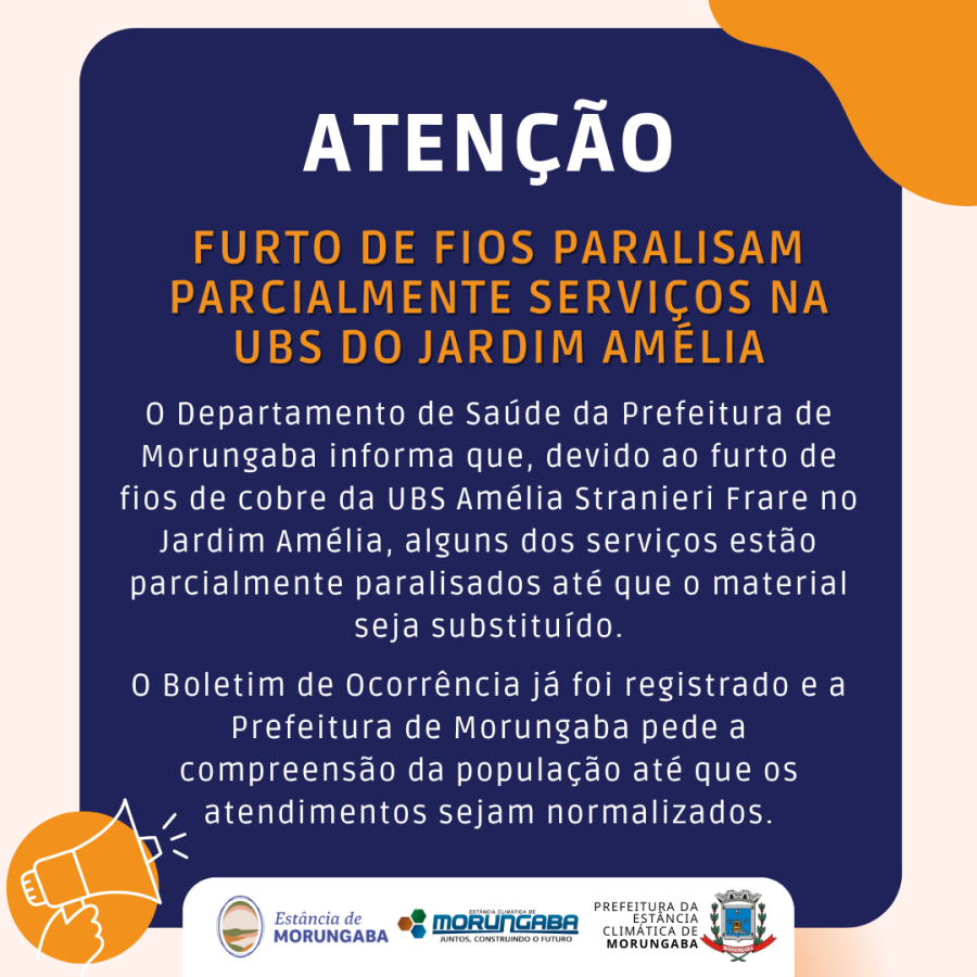 FURTO DE FIOS PARALISAM PARCIALMENTE SERVIÇOS NA UBS DO JARDIM AMÉLIA
