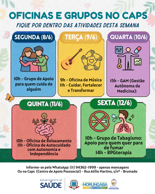 OFICINAS E GRUPOS NO CAPS: CONFIRA A PROGRAMAÇÃO DA SEMANA!