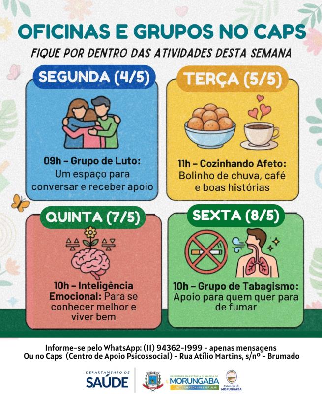 AGENDA DE OFICINAS DO CAPS – ESTA SEMANA