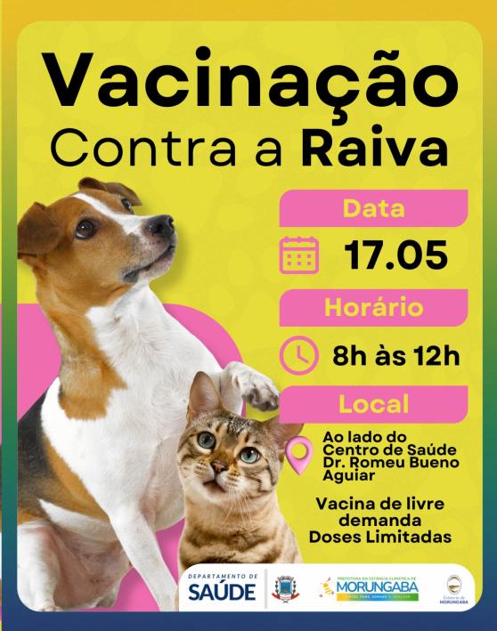 VACINAÇÃO CONTRA A RAIVA – DIA 17 DE MAIO