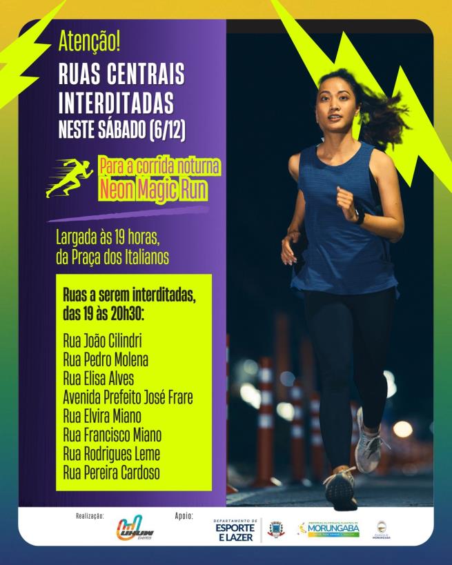 CORRIDA NOTURNA: RUAS DO CENTRO INTERDITADAS NA NOITE DESTE SÁBADO