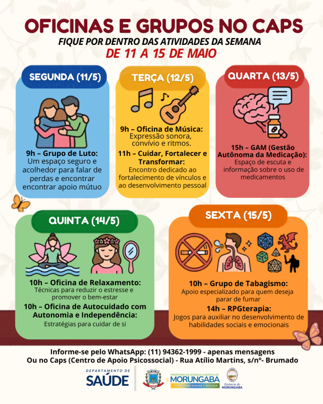 AGENDA DE OFICINAS DO CAPS – DE 11 A 15 DE MAIO