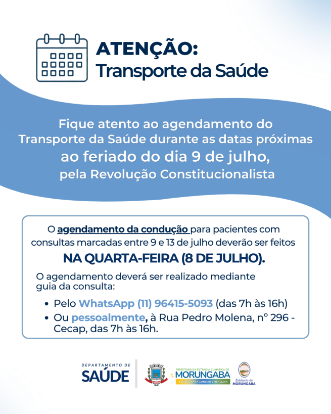 ATENÇÃO: TRANSPORTE DA SAÚDE