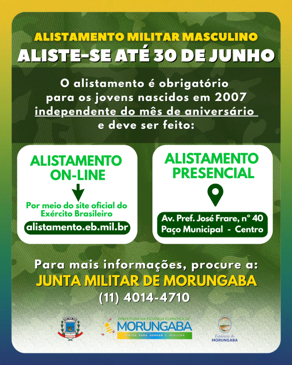 Alistamento Militar Masculino: até 30 de junho