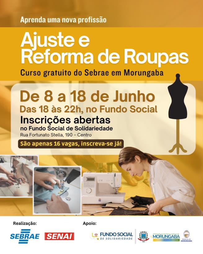 CURSO GRATUITO DE AJUSTE E REFORMA DE ROUPAS! APRENDA UMA NOVA PROFISSÃO