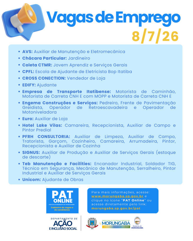 OPORTUNIDADES DE EMPREGO EM MORUNGABA!