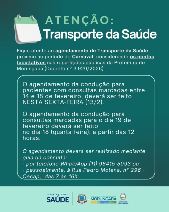 ATENÇÃO : TRANSPORTE DA SAÚDE