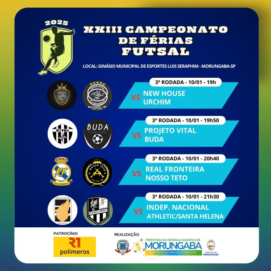 3° rodada do XXIII Campeonato de Férias de Futsal é hoje