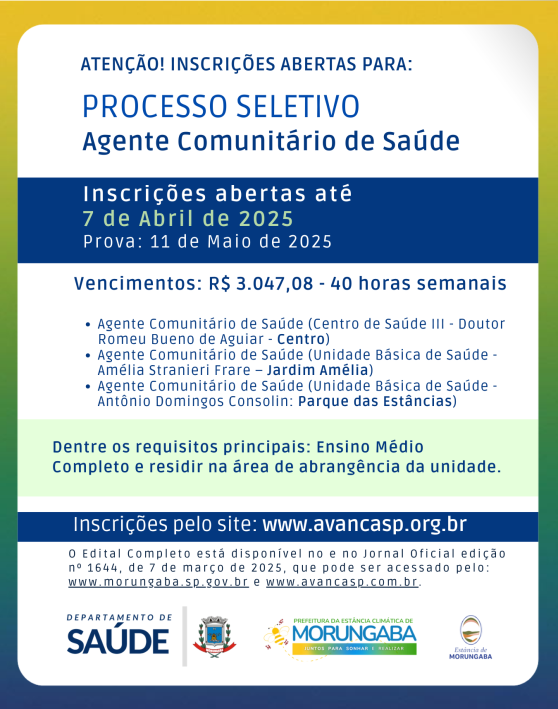 INSCRIÇÕES ABERTAS PARA PROCESSO SELETIVO: