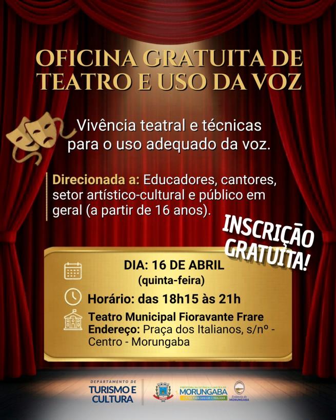 OFICINA GRATUITA DE TEATRO E USO DA VOZ