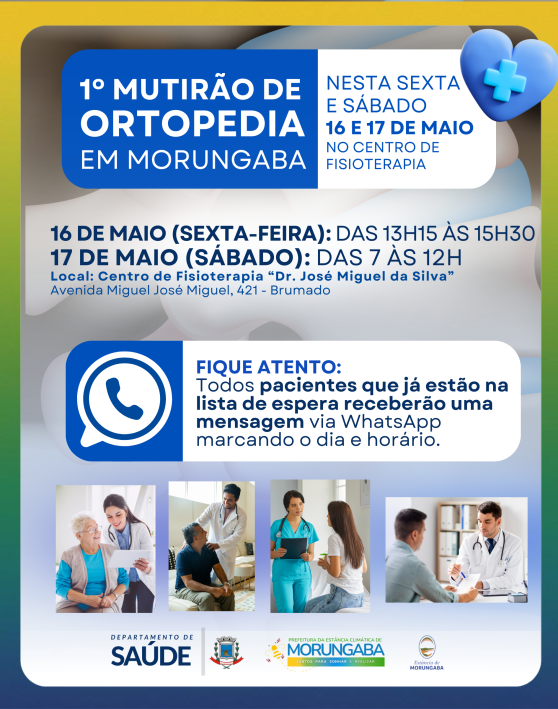 1° Mutirão de Ortopedia em Morungaba nesta sexta e sábado (16 e 17 de maio)