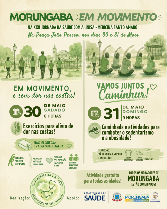 CUIDAR DA SAÚDE NUNCA FOI TÃO BOM! VAMOS COLOCAR O CORPO EM MOVIMENTO?