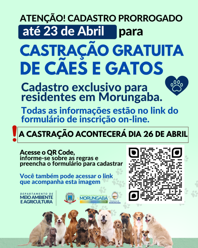 ATENÇÃO, O CADASTRO PARA CASTRAÇÃO FOI PRORROGADO